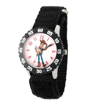 EwatchFactory Boy's Disney Toy Story 4 Woody Black Stainless Steel Time Teacher Strap Watch 32mm
