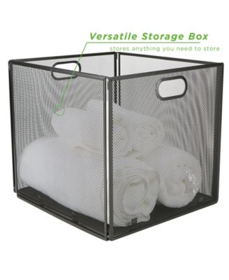 Mind Reader Mesh File Box With Handle, Collapsible Storage Basket