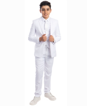 Perry Ellis Kids' Big Boy's 5-piece Shirt, Tie, Jacket, Vest And Pants Solid Suit Set In White