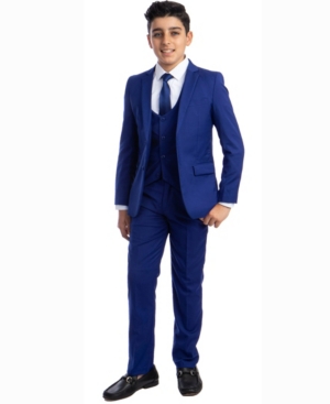 Perry Ellis Kids' Big Boy's 5-piece Shirt, Tie, Jacket, Vest And Pants Solid Suit Set In Royal Blue