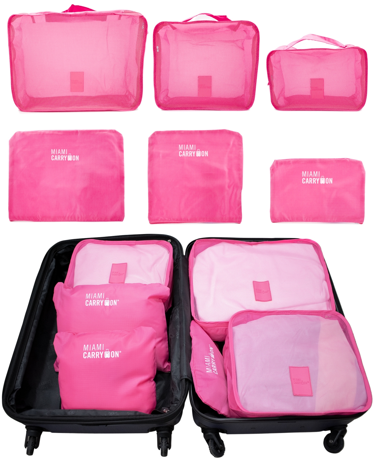 Set of 6 Neon Packing Cubes, Traveler's Luggage Organizer - Green