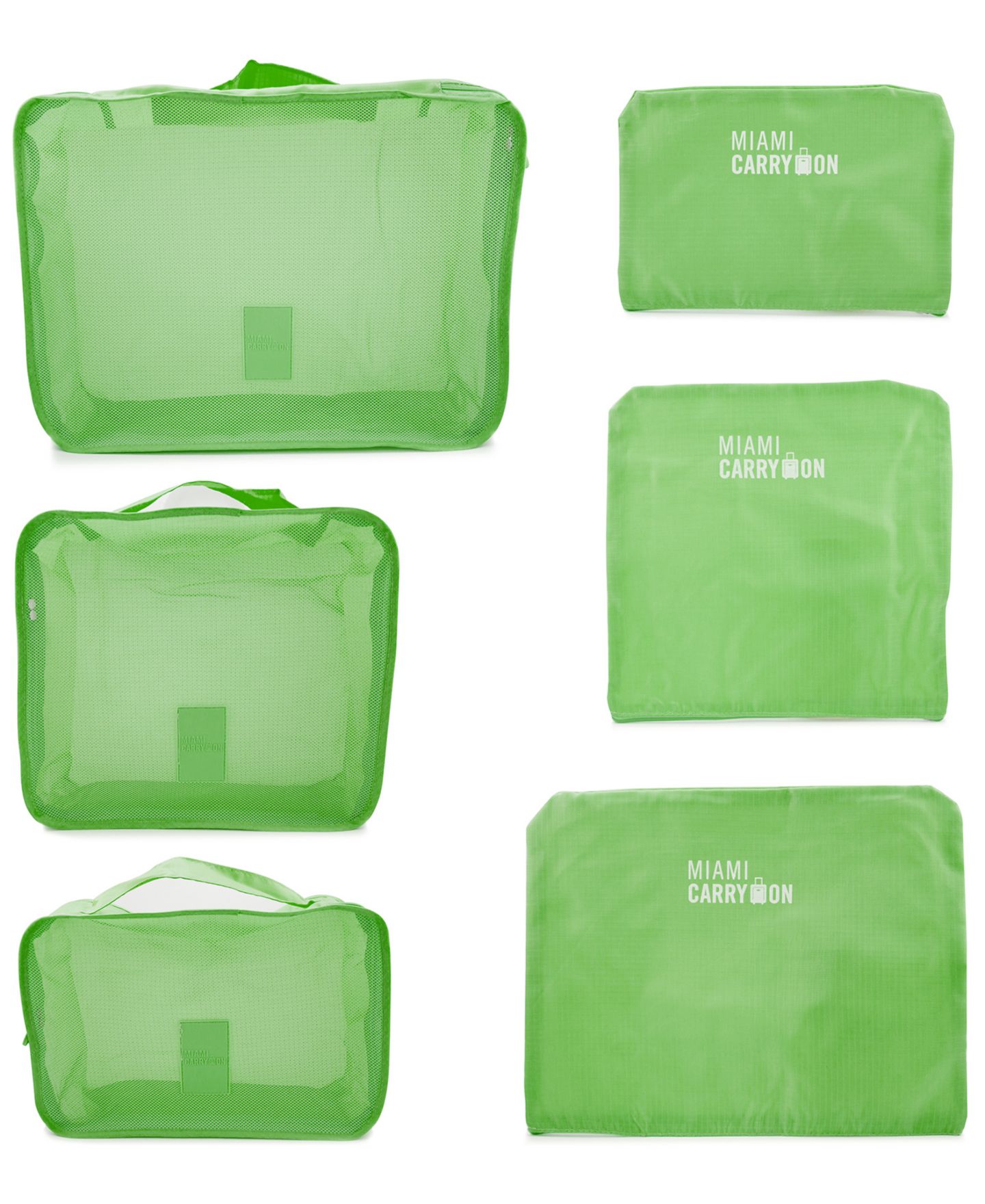 Miami CarryOn Set of 6 Neon Packing Cubes and Laundry Pouches, Traveler's Luggage Organizer, цвет: Зелёный — фото 2