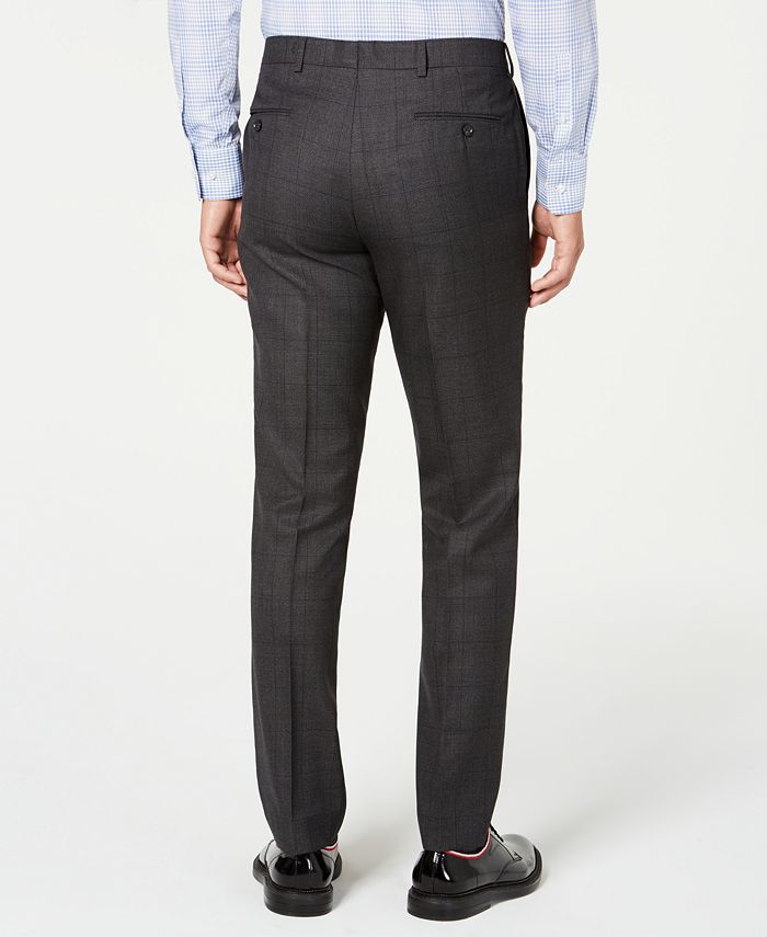 DKNY Men's Modern-Fit Stretch Charcoal/Navy Windowpane Suit Separate ...