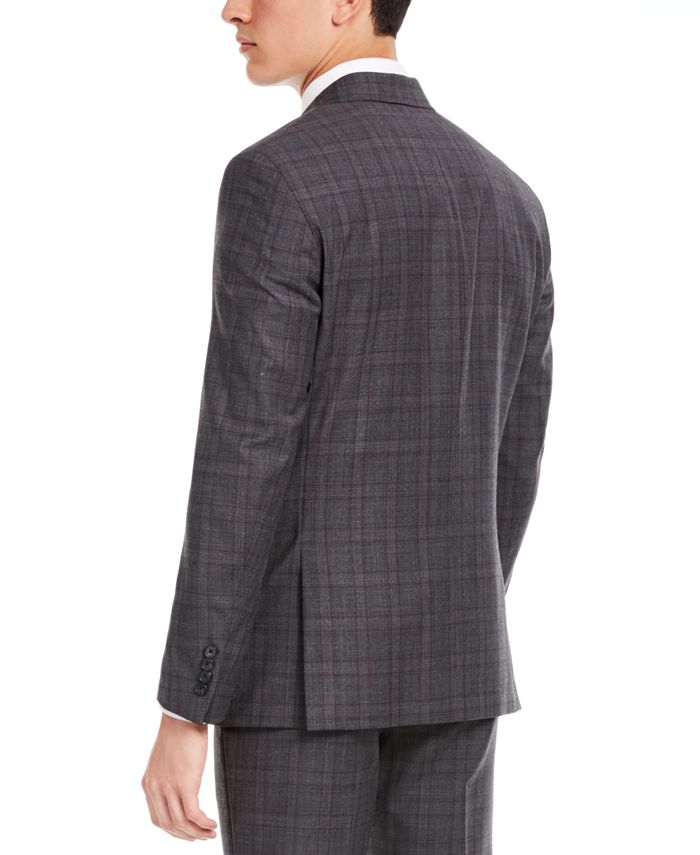 Calvin Klein Men's X SlimFit Stretch Gray/Burgundy Plaid Suit Separate