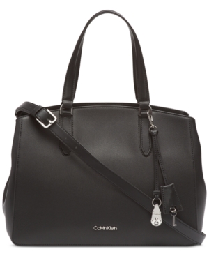 Calvin Klein Lock Leather Satchel In Black/silver | ModeSens
