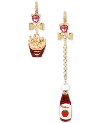 Betsey Johnson - Gold-Tone Pav&eacute; Sparkle Fries & Ketchup Mismatch Drop Earrings