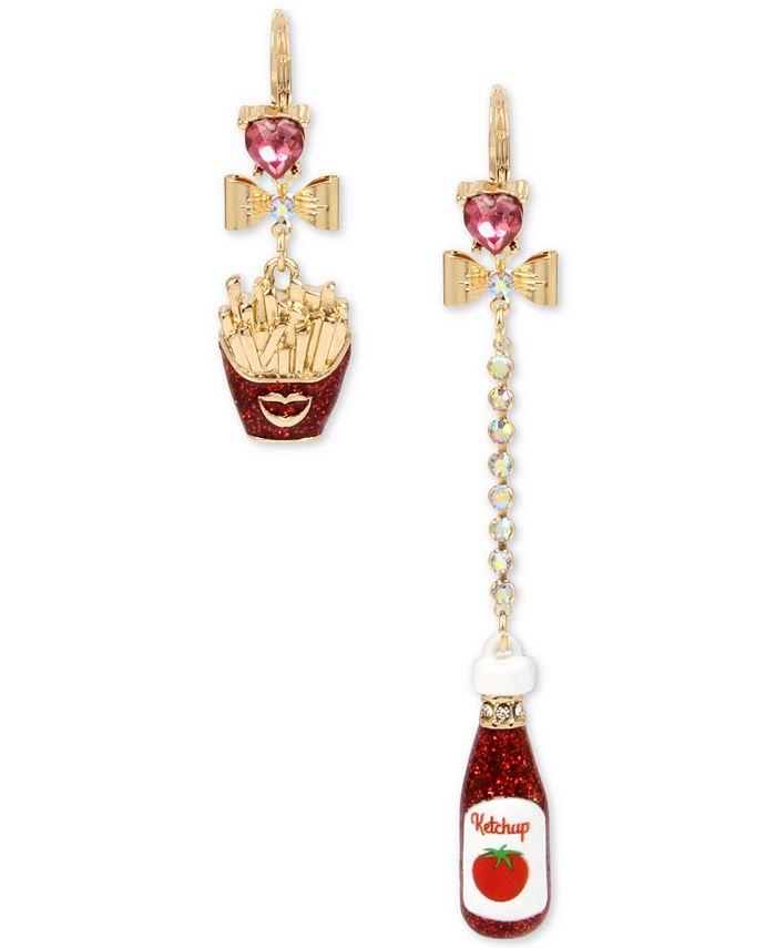 Betsey Johnson GoldTone Pavé Sparkle Fries & Ketchup Mismatch Drop