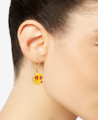 Betsey Johnson Gold-Tone Crystal Smile Emoji Mismatch Drop Earrings