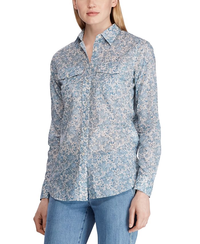 Lauren Ralph Lauren Floral-Print Cotton Voile Shirt - Macy's