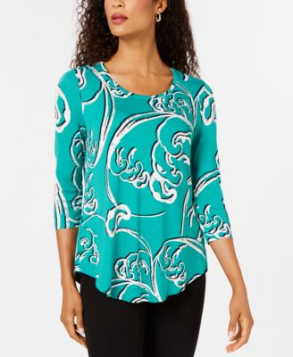 Jm Collection Women's 3/4-Sleeve Top, Created for Macy's -, Green