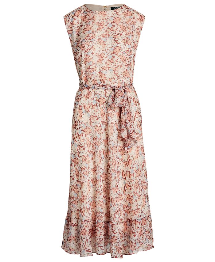 Lauren Ralph Lauren Floral-Print Belted Georgette Dress - Macy's