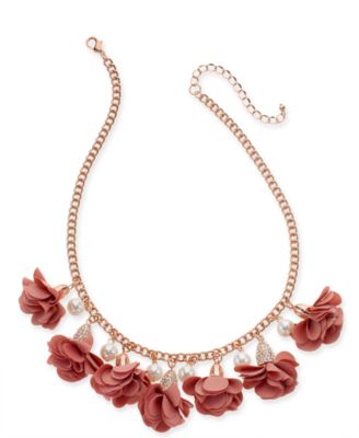 INC International Concepts - Gold-Tone or Rose-Gold Tone Fabric Flower Statement Necklace, 16" + 3" Extender