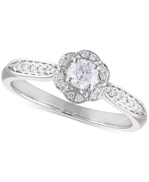 image of Certified Diamond Flower Engagement Ring (3/8 ct. t.w.) in 14k White Gold