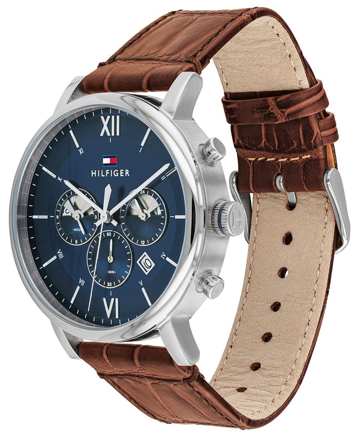 Tommy Hilfiger Men's Brown Leather Strap Watch 44mm, Created for Macy's