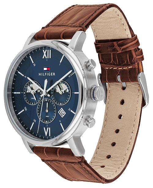 Tommy Hilfiger Men's Brown Leather Strap Watch 44mm, Created for Macy's ...