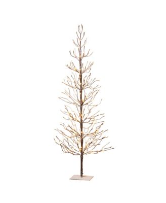6-Foot, Brown Wrapped, Snowy Tree with LED Lighting