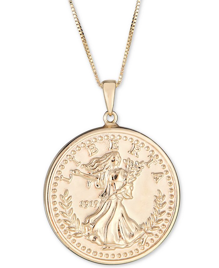 Coin Double-Sided 18 Pendant Necklace in 10k Gold
