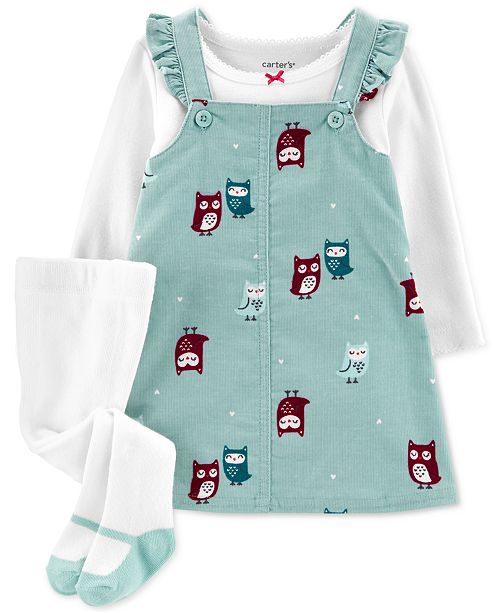 Carter S Baby Girls 3 Pc Crewneck T Shirt Owl Print Corduroy