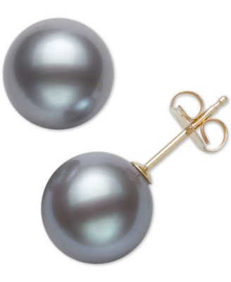 Belle de Mer Cultured Freshwater Pearl Stud 14k Yellow Gold Earrings 8mm - Gray 300$