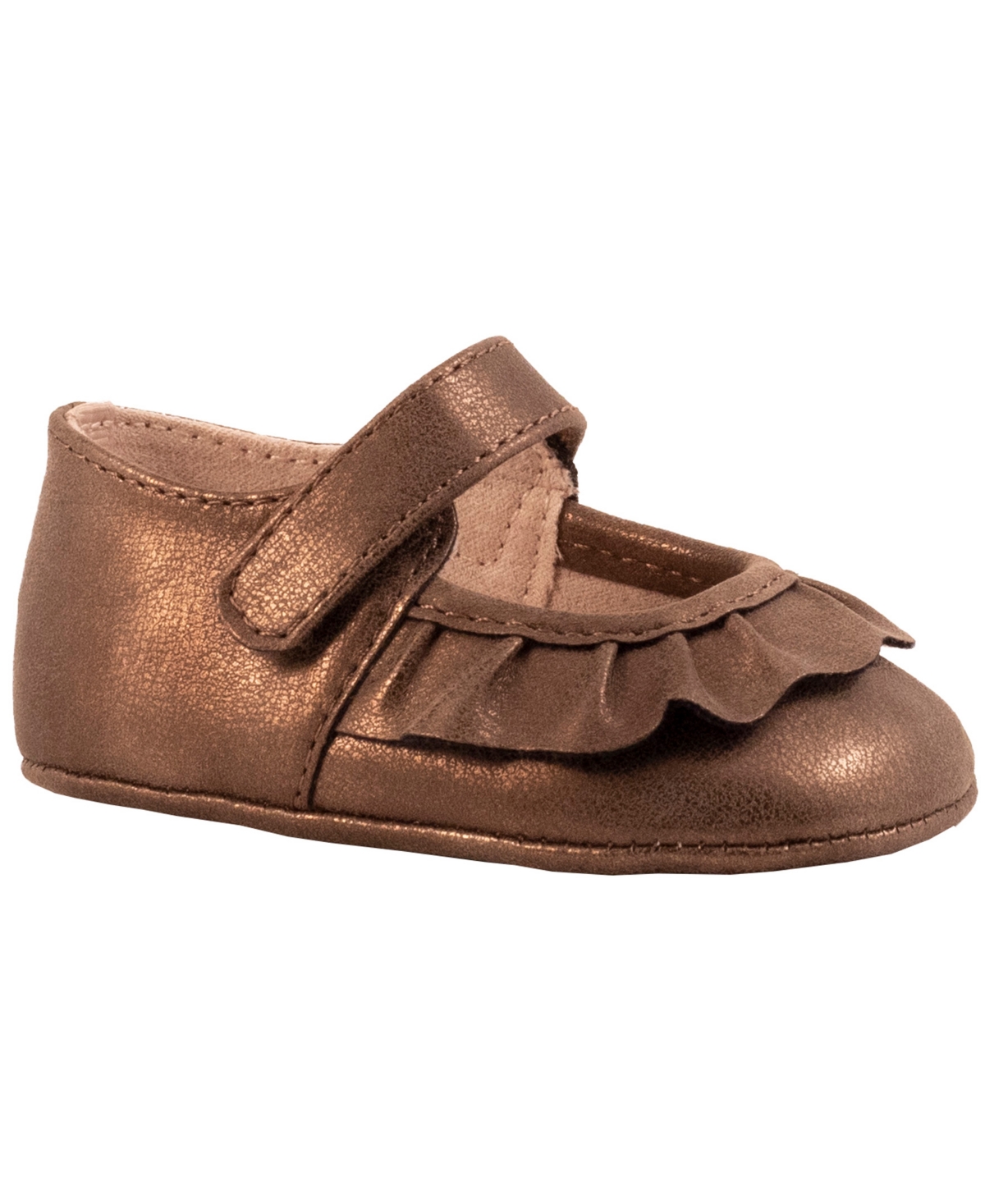 Shop Baby Deer Baby Girl Shimmer Pu Mary Jane With Pleated Scallop Overlay In Brown