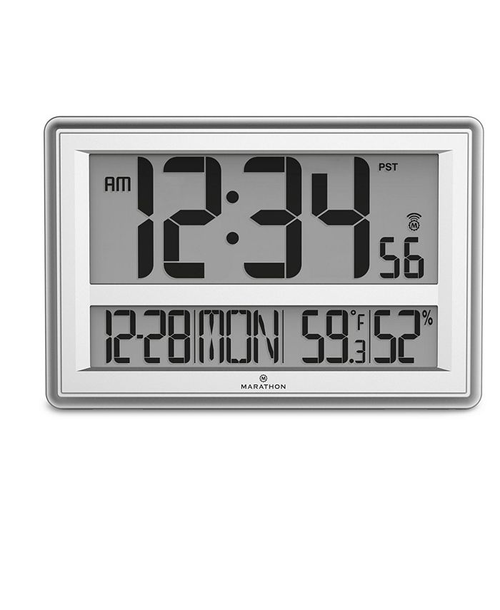 Marathon Jumbo Atomic Wall Clock with Date, Indoor Temperature and