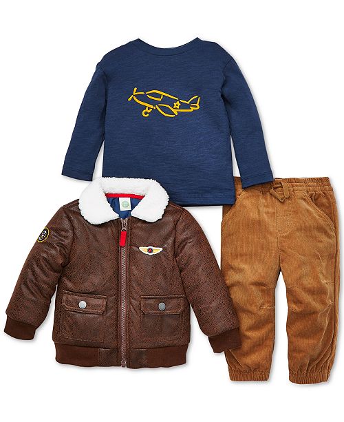 Little Me Baby Boys 3 Pc Aviator Jacket Plane Print T Shirt