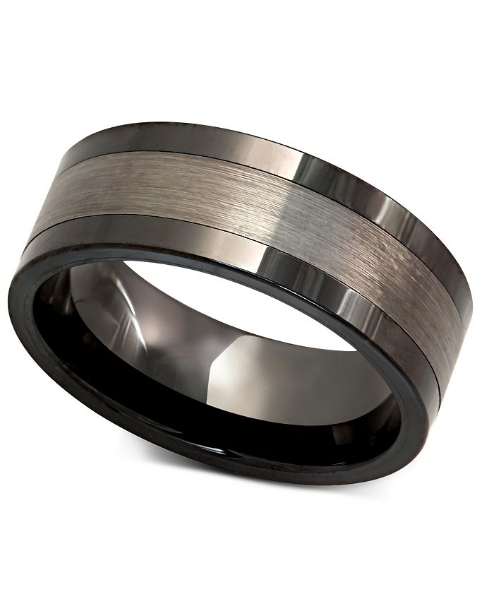 Macy's - Men's Tungsten Ring, Black Ceramic With Tungsten Inlay Ring