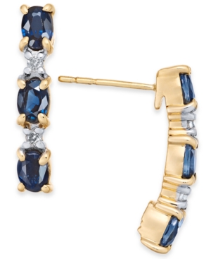 image of Sapphire (1-3/4 ct. t.w.) & Diamond (1/20 ct. t.w.) Curved Drop Earrings in 14k Gold