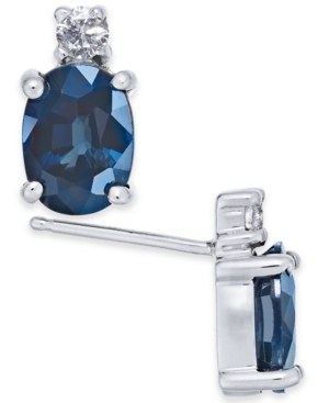 image of Sapphire (2 ct. t.w.) & Diamond (1/10 ct. t.w.) Stud Earrings in 14k White Gold