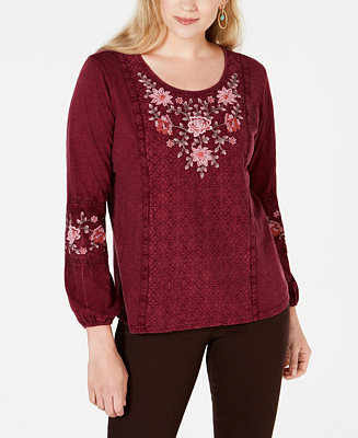 Style & Co Embroidered-Panel Peasant Top, Created for Macy's - Macy's