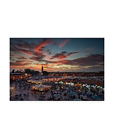 Dan Mirica Sunset Over Jemaa Le Fnaa Square in Marrakech Morocco Canvas Art - 37" x 49"