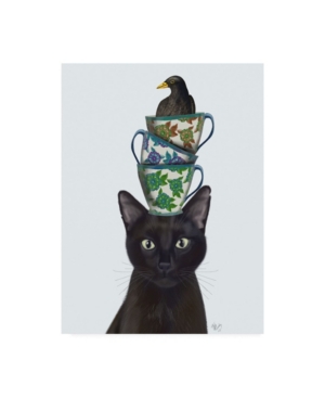 Trademark Global Fab Funky Black Cat With Teacups And Blackbird Canvas Art In Multi