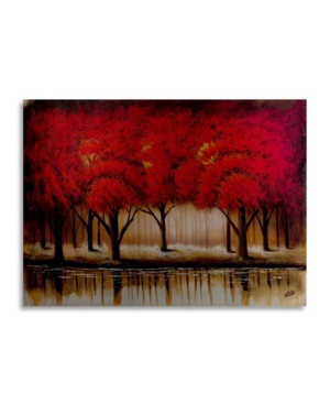 Trademark Global Masters Fine Art Parade Of Red Trees Ii Floating Brushed Aluminum Art In Multi