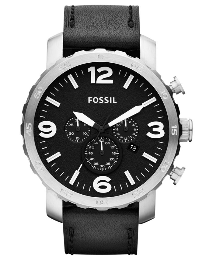 Fossil Men's Chronograph Nate Black Leather Strap Watch 50mm Macy's