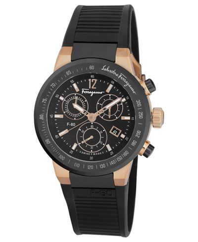 Ferragamo Watch, Men's Swiss Chronograph F-80 Black Rubber Strap 44mm F55LCQ75909S113