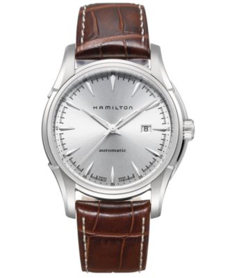 Hamilton - Watch, Men's Swiss Automatic Jazzmaster Viewmatic Brown Leather Strap 44mm H32715551