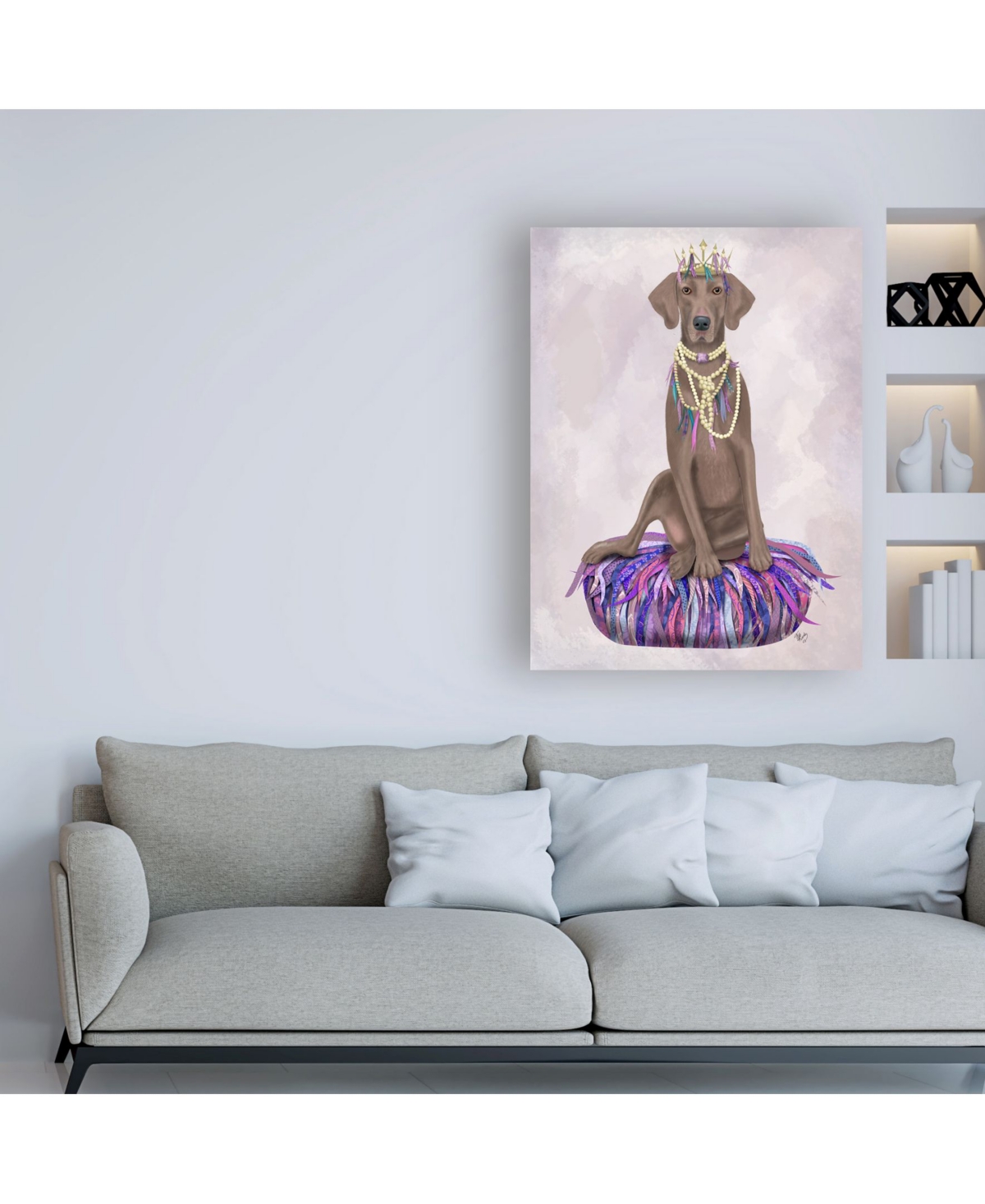 Fab Funky Weimaraner on Purple Cushion Canvas Art -