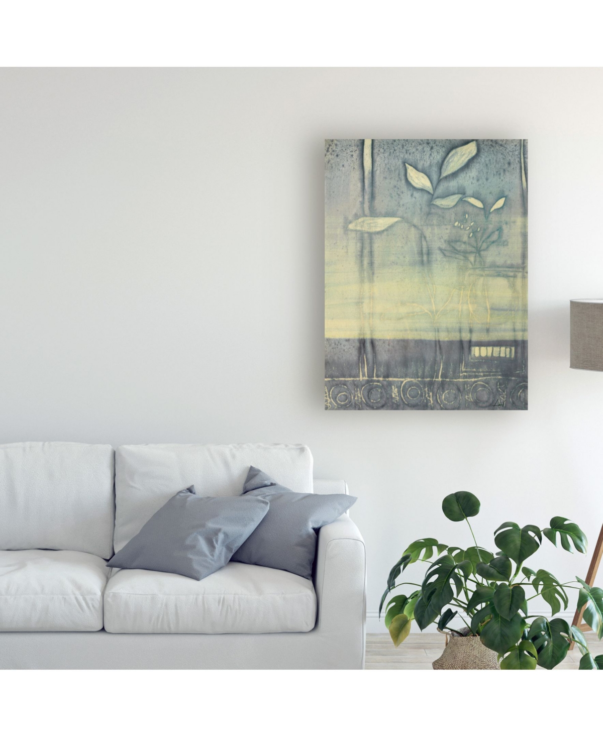 Pablo Esteban White Flowers Watercolor Blue Canvas Art -