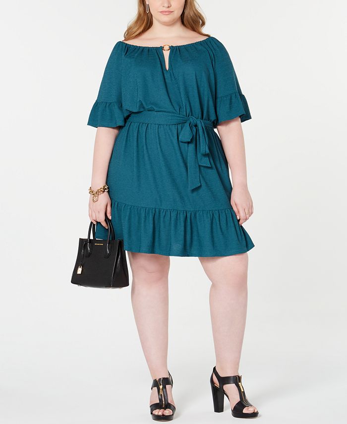 Michael Kors Plus Size Cutout-Neck Ruffled Dress & Reviews - Dresses - Plus  Sizes - Macy's