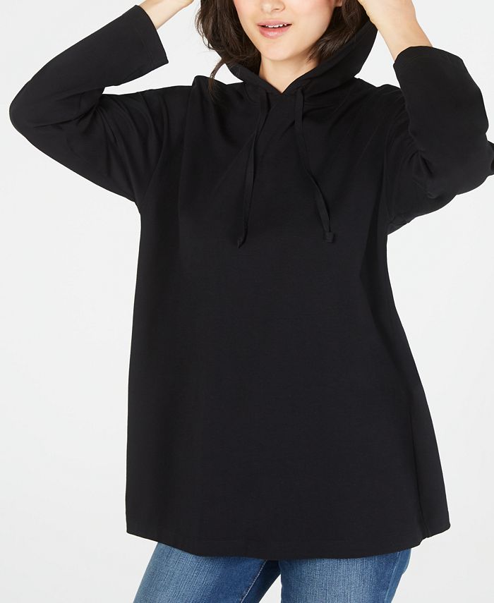 Eileen Fisher Organic Cotton Solid Black Hoodie Regular Petite