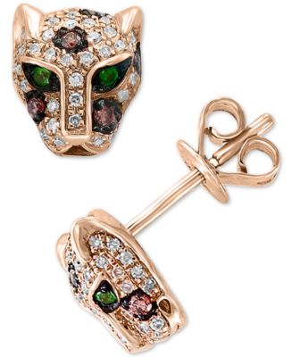 EFFY Collection Signature by EFFY® Diamond (1/3 ct. t.w.) & Tsavorite  Accent Panther Stud Earrings in 14k Rose Gold - Macy's