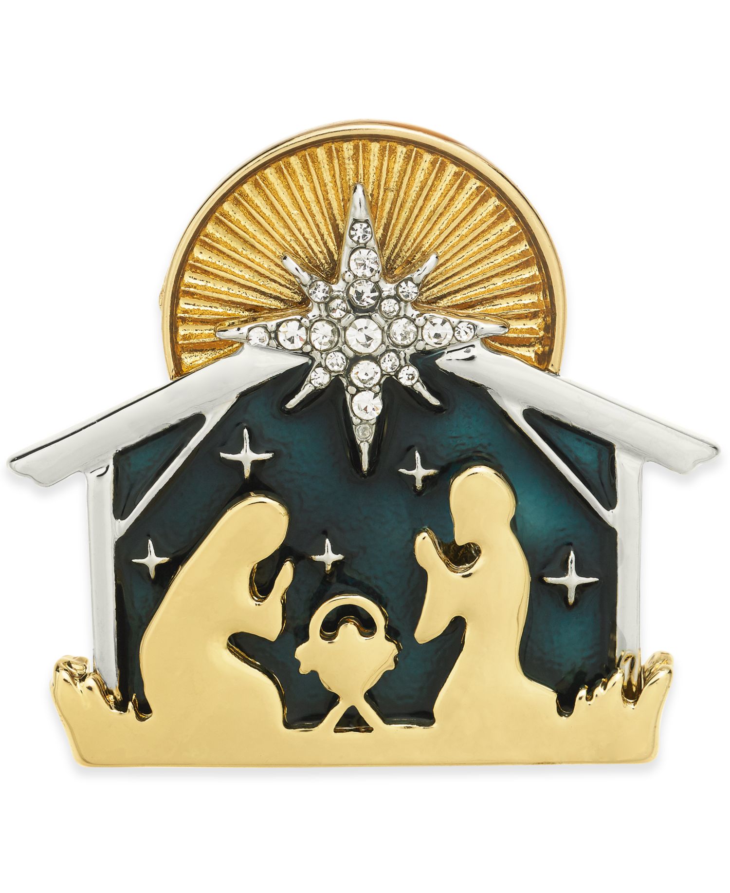 Gold-Tone Crystal & Epoxy Nativity Scene Pin