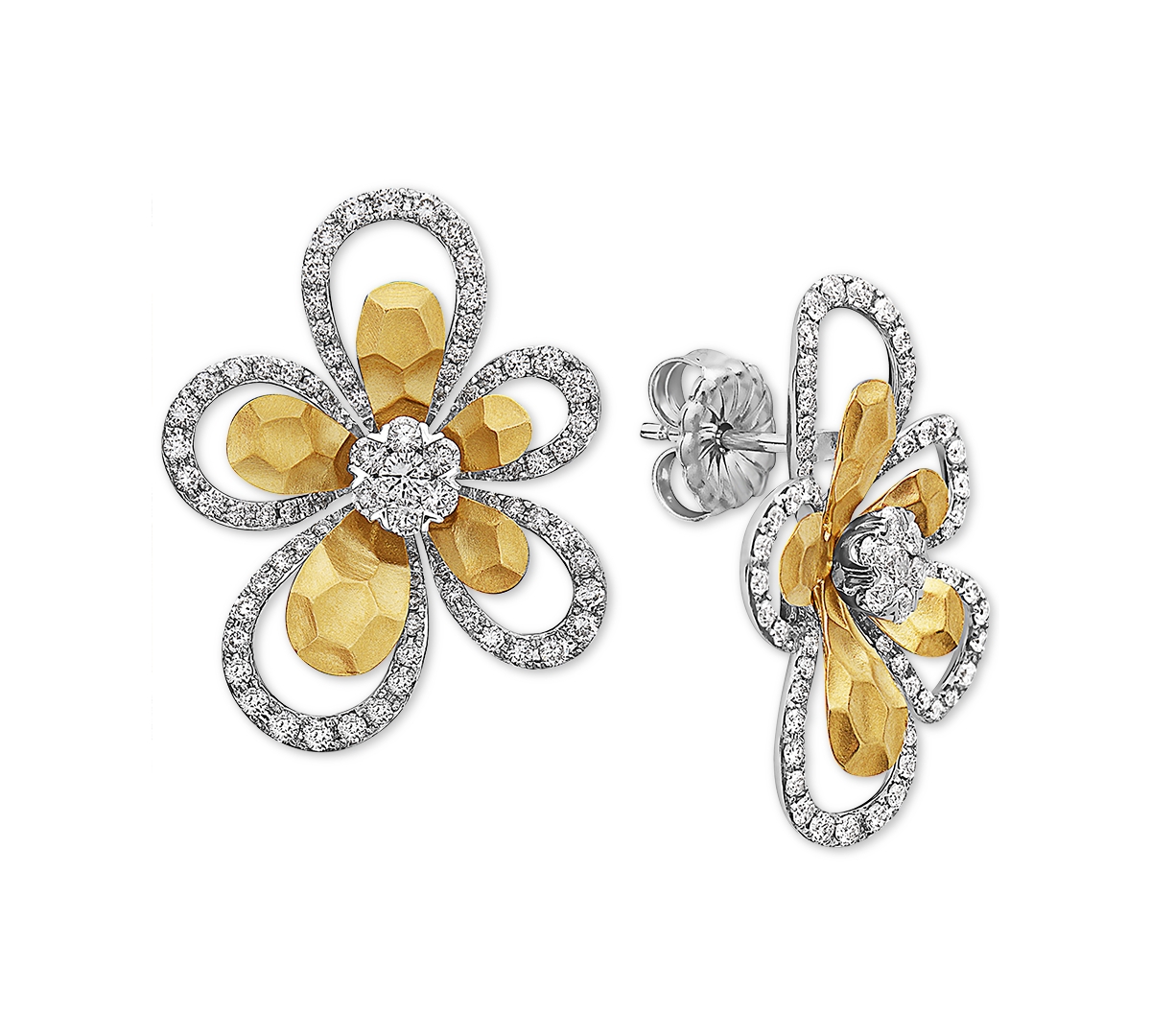 Effy Diamond Flower Drop Earrings (1-1/3 ct. t.w.) in 14k Gold & White Gold - Yellow/White Gold