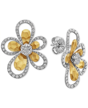 image of Effy Diamond Flower Drop Earrings (1-1/3 ct. t.w.) in 14k Gold & White Gold
