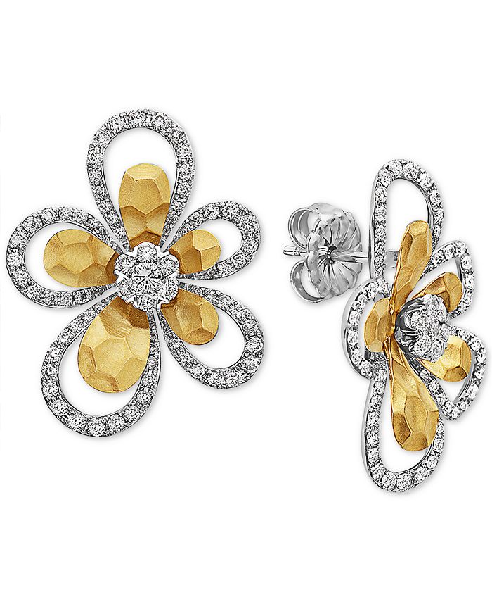 EFFY Collection - Diamond Flower Drop Earrings (1-1/3 ct. t.w.) in 14k Gold & White Gold