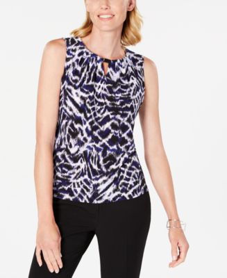 Kasper Printed Keyhole Top - Macy's