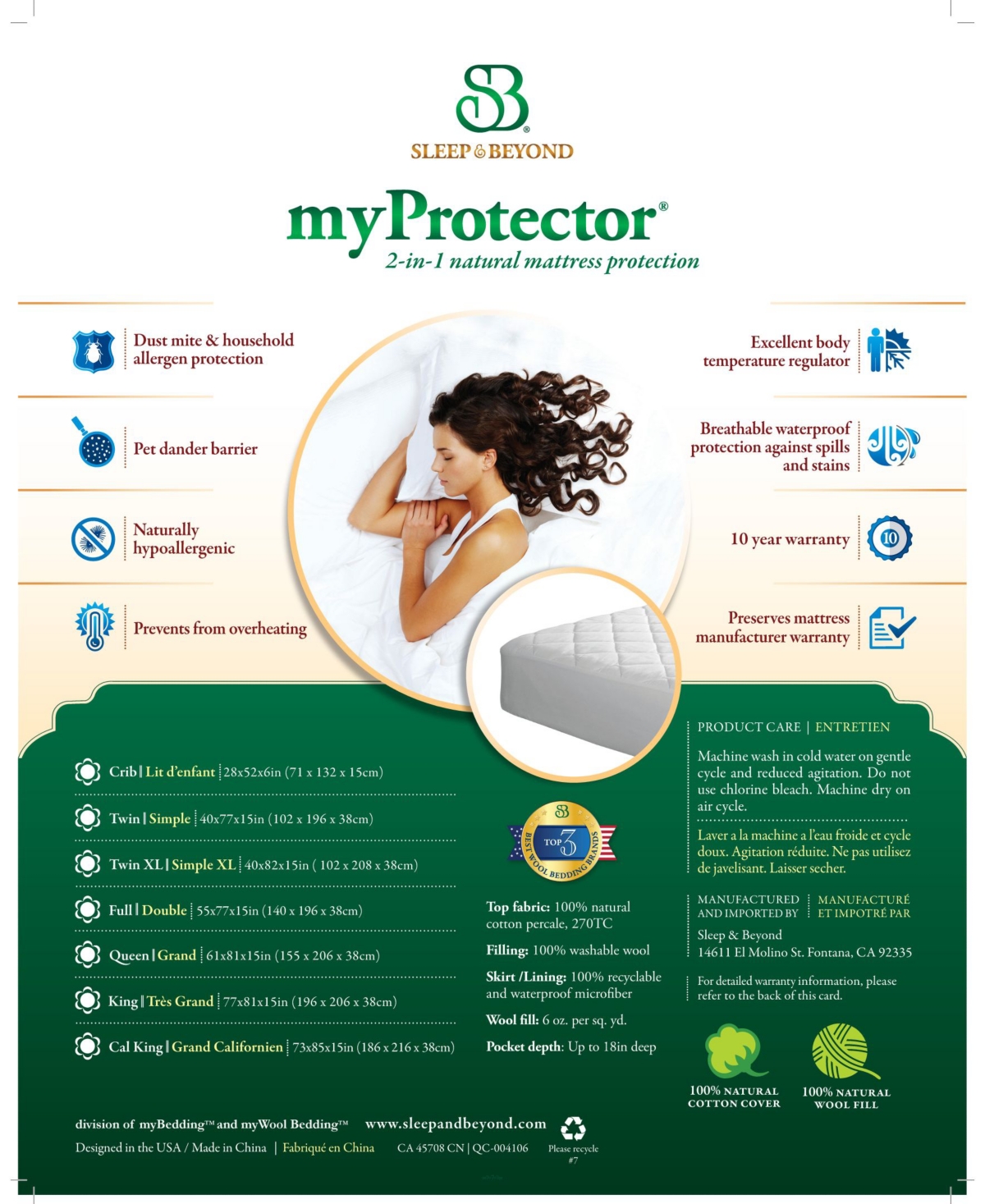 Sleep & Beyond Myprotector, 2-in-1 Ultimate, Washable, Mattress Protector, Xl