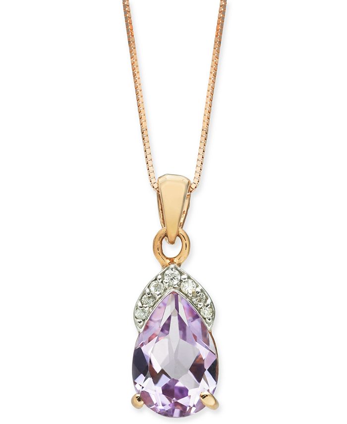 Macy's - Pink Amethyst (1-3/4 ct. t.w.) & Diamond (1/20 ct. t.w.) 18" Pendant Necklace in 14k Rose Gold