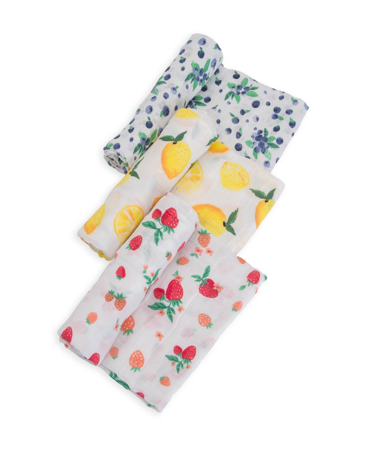 Little Unicorn Watercolor Roses Cotton Muslin 3-Pack Swaddle Blanket Set - Lemon and Blueberry Prints