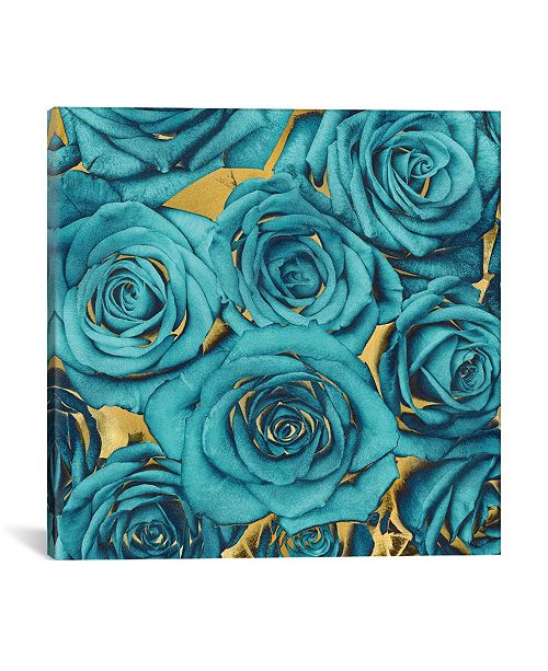 Icanvas Roses Teal On Gold By Kate Bennett Wrapped Canvas